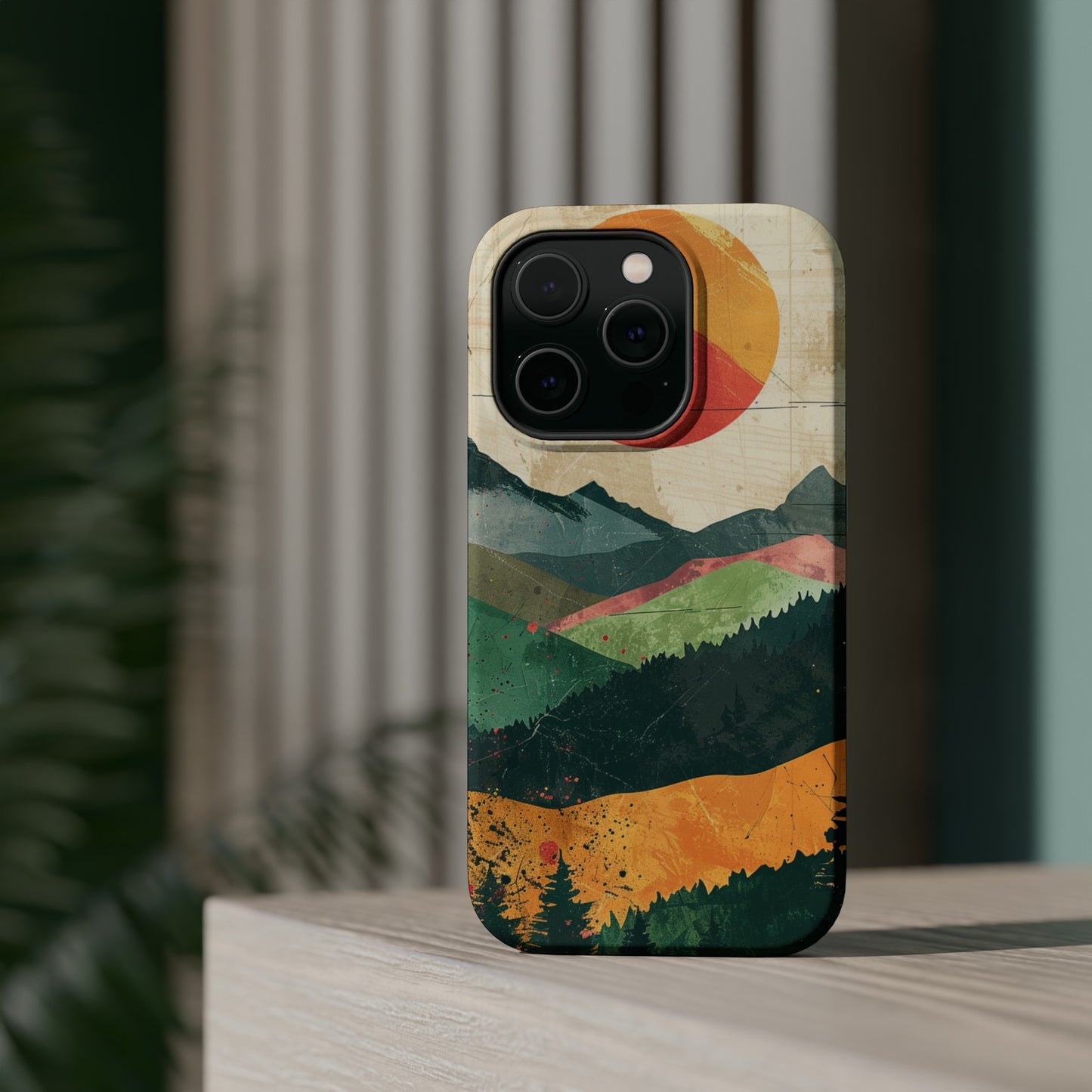 Retro Mountain Sunset Orange and Red MagSafe Phone Case