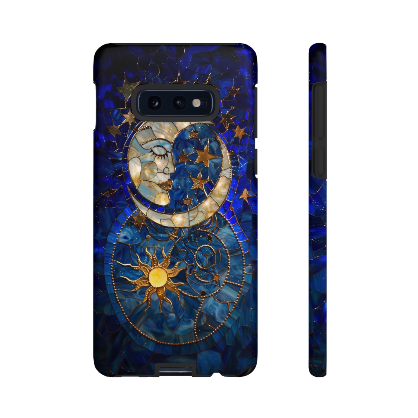 Celestial Stained Glass Moon and Stars Phone Case, Night Sky iPhone 15 Case