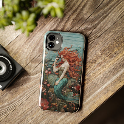 Siren's Song: Mermaid Elegance Apple Phone Case | Embroidery-Inspired iPhone Case