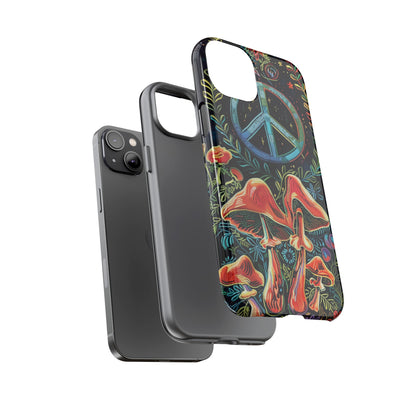 Embroidery Style Magic Mushrooms and Peace Sign Phone Case