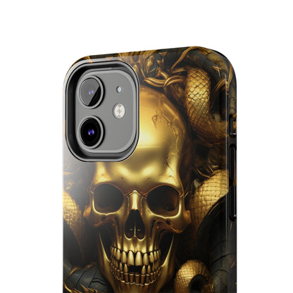 iPhone 14 Case Dark Elegance: Gold Skulls and Snakes Tough iPhone Case | An Edgy Goth Delight