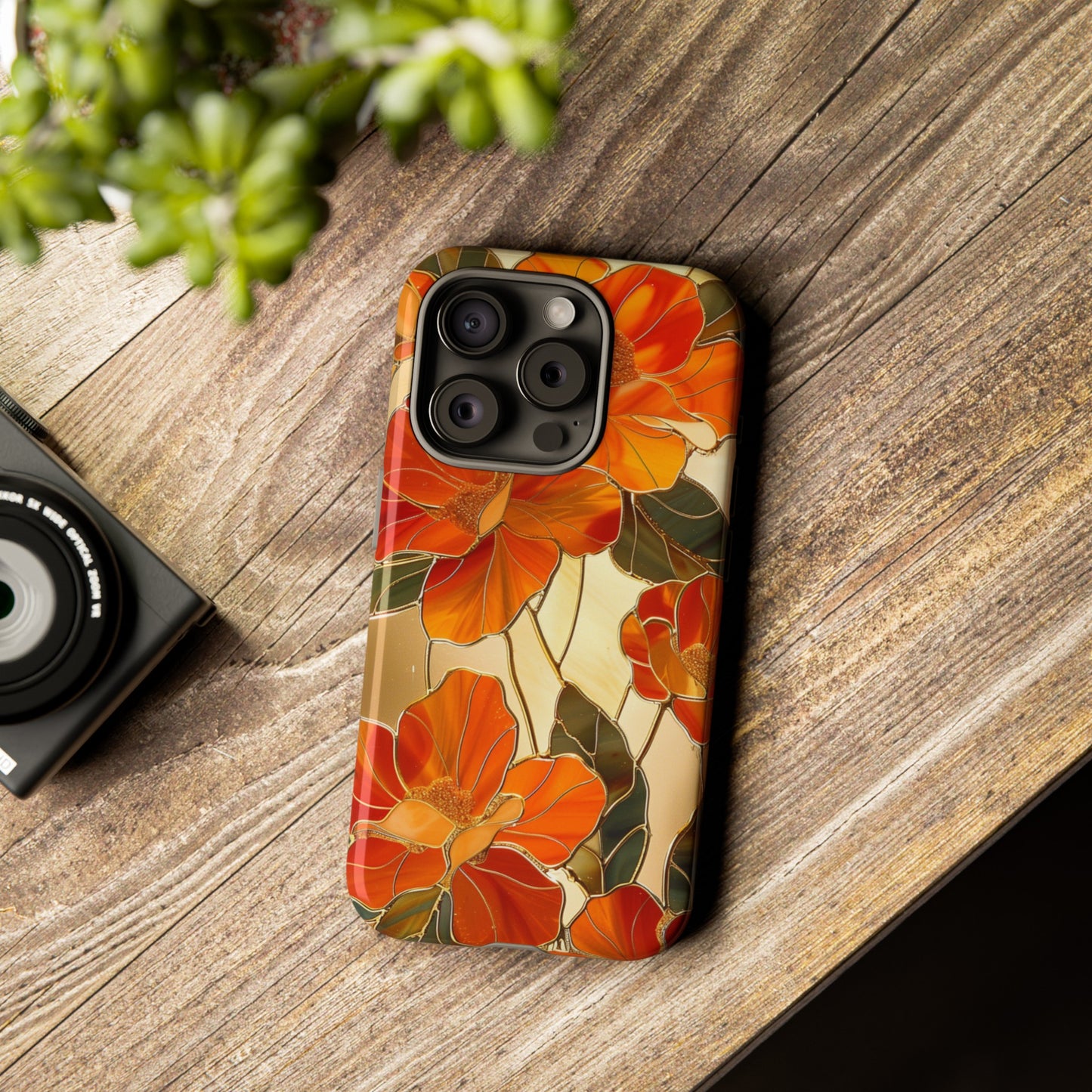 Orange Floral Phone Case Stained Glass Flower Aesthetic