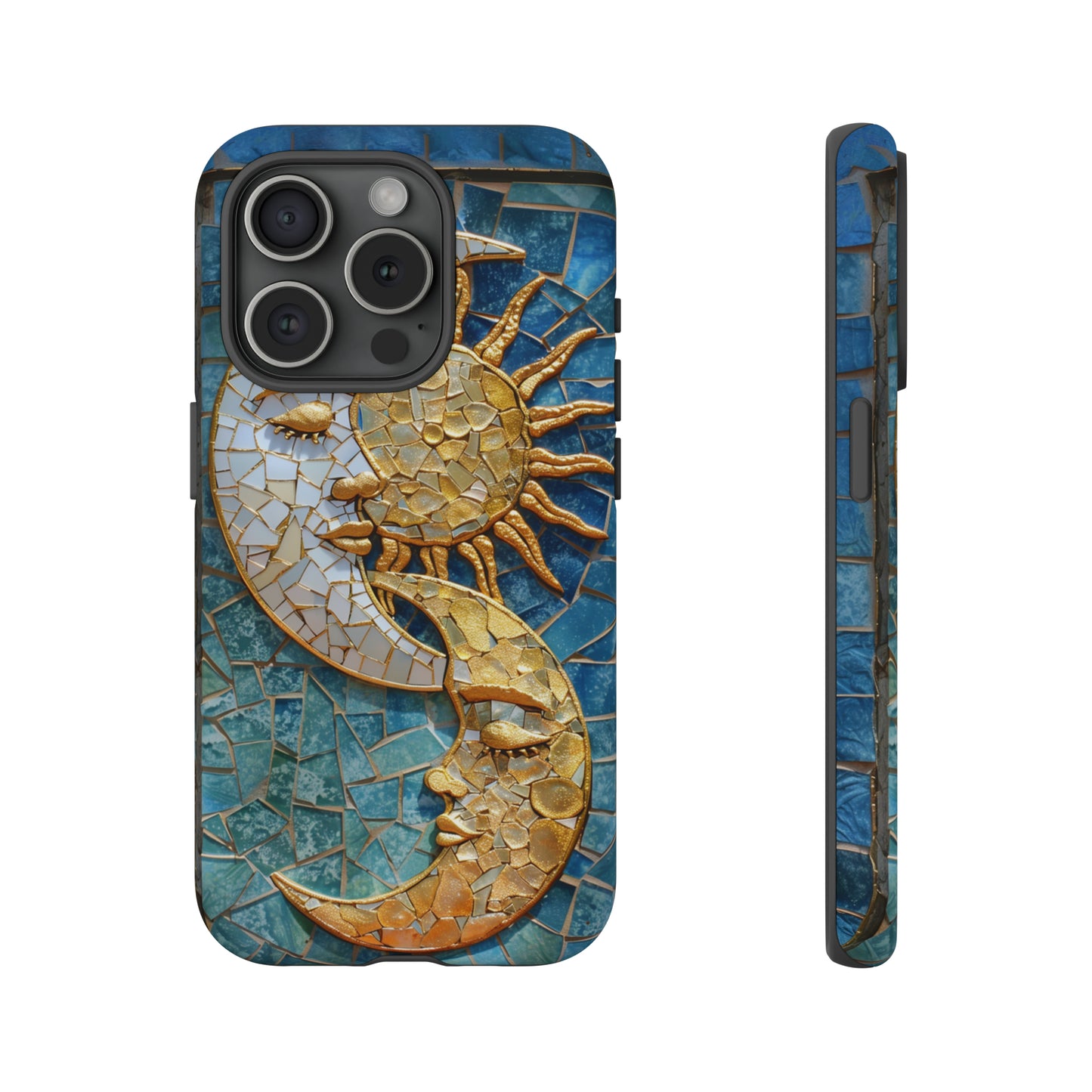 Boho Sun and Moon Mosaic Tile Stained Glass Phone Case