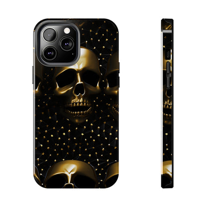 iPhone Tough Case | Dark Decadence: Gothic Gold Skulls and Studs  | Unveil Your Edgy Elegance