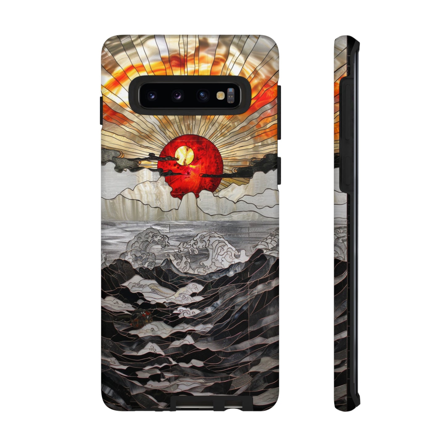 Japanese Rising Sun Phone Case Stained Glass Ocean Wave Phone Cover iPhone 15 Case