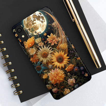 Celestial Charm: iPhone Case with Boho Cottagecore Fusion of Floral, Sun, Moon & Stars