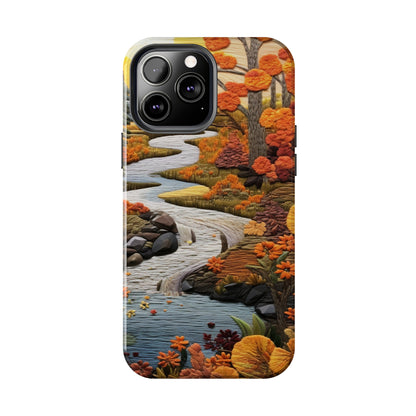 Enchanting Fall Landscape Phone Case | Vintage Boho Embroidery Style