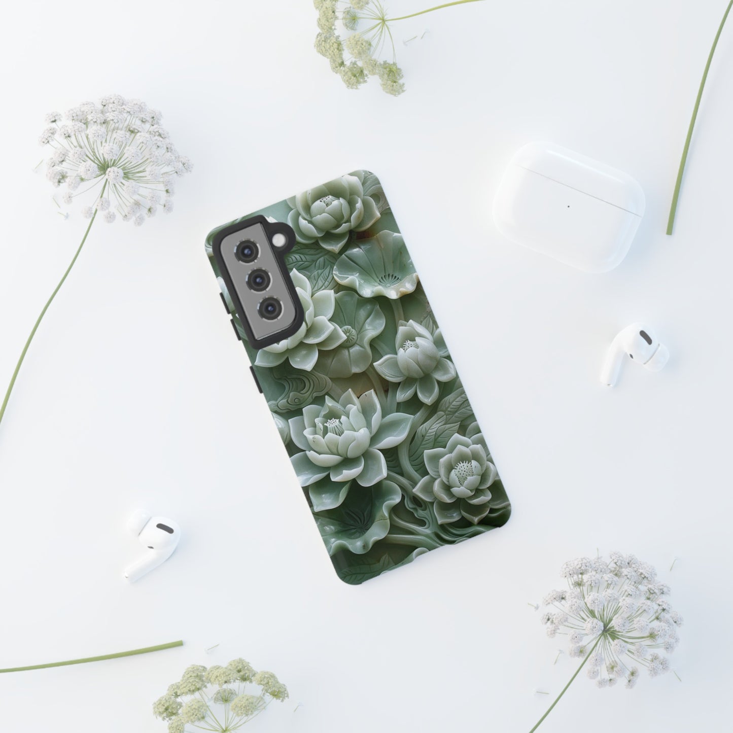 Green Jade Lotus Floral Art Phone Case