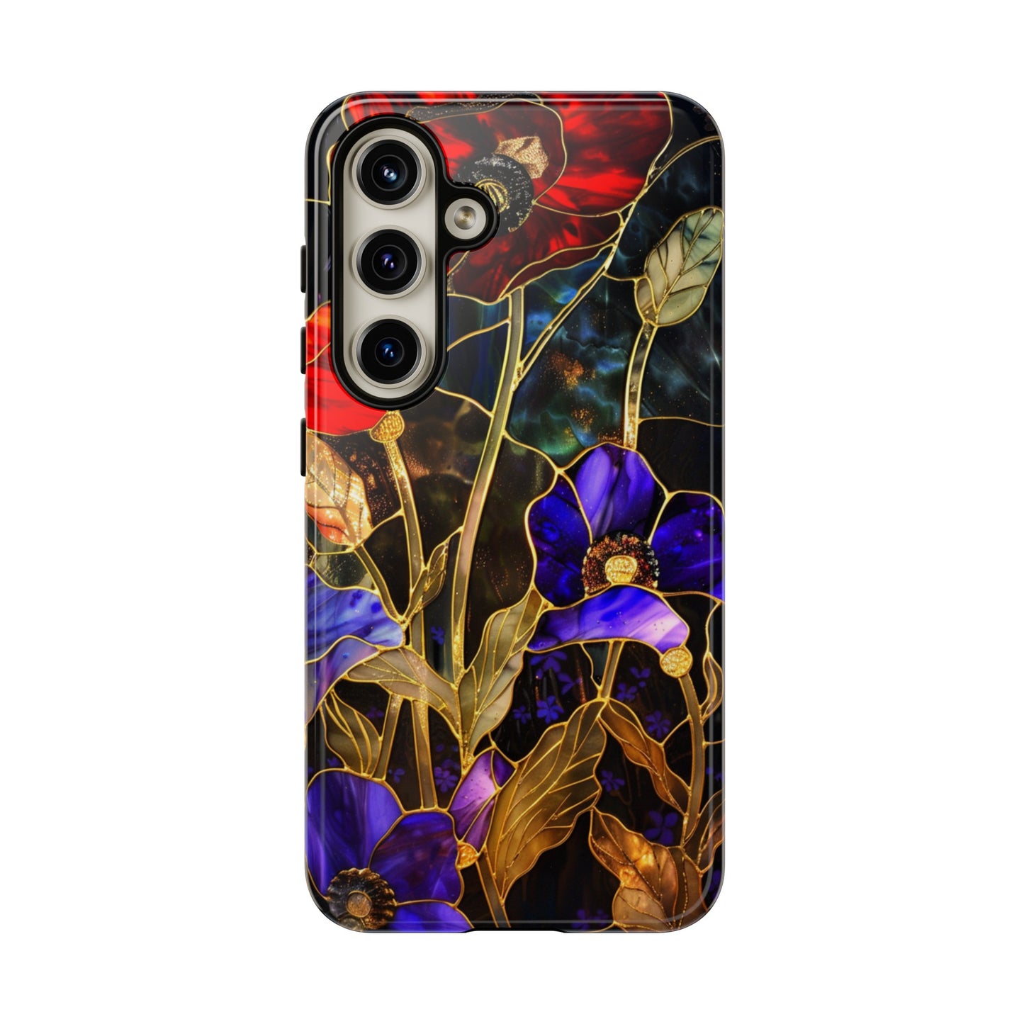 Night blossom phone case for iPhone 15 with stained glass design