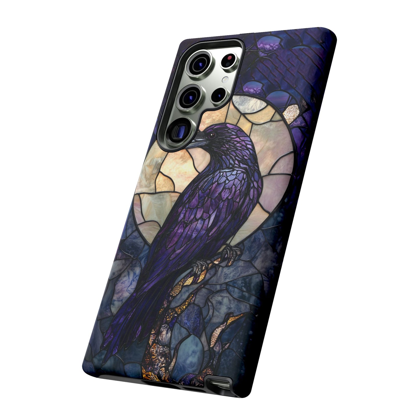 Halloween Phone Case Purple Raven Stained Glass Style Spooky Moon Phone Cover