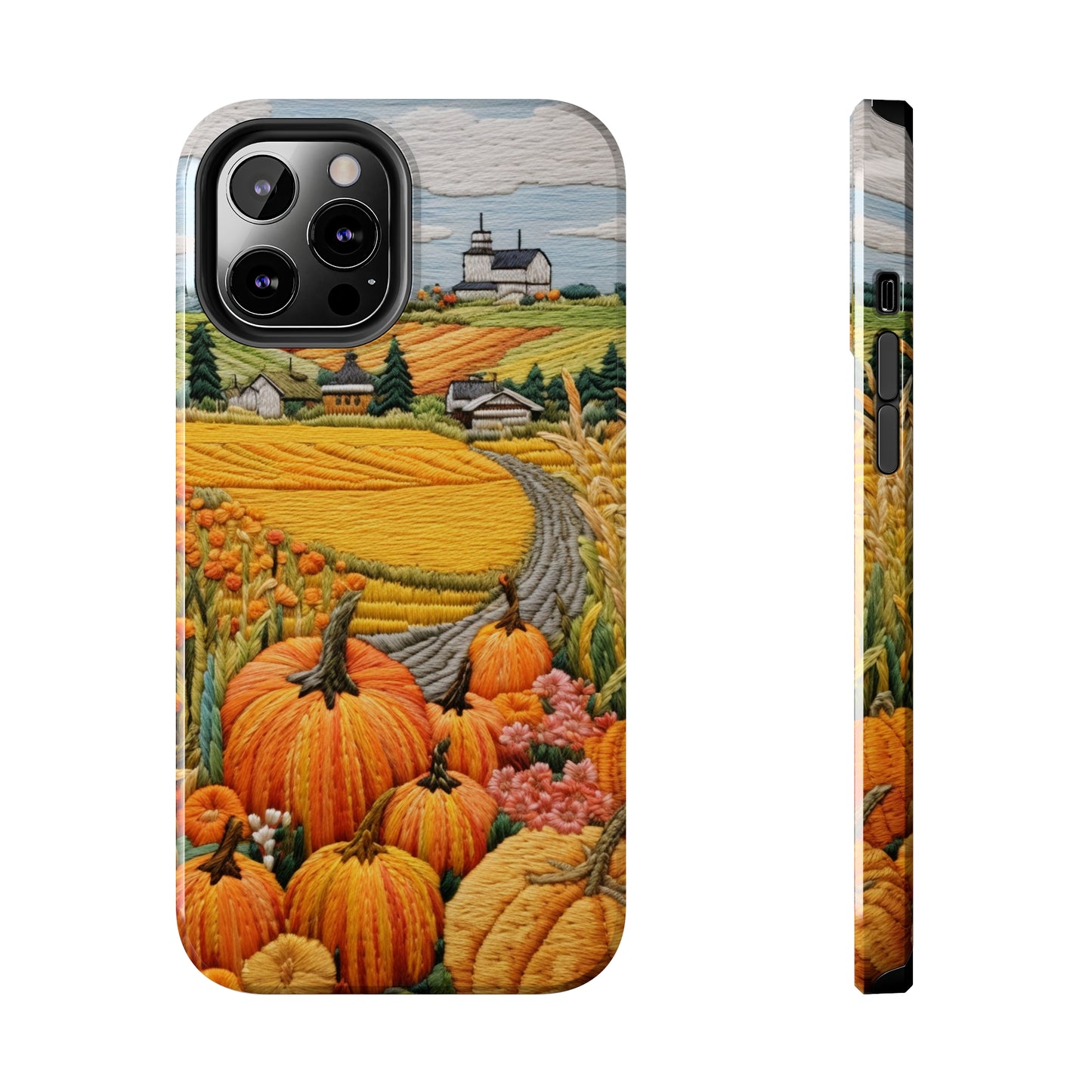 Harvest Hues: Halloween Pumpkin Patch | Embroidered Landscape for iPhone Range