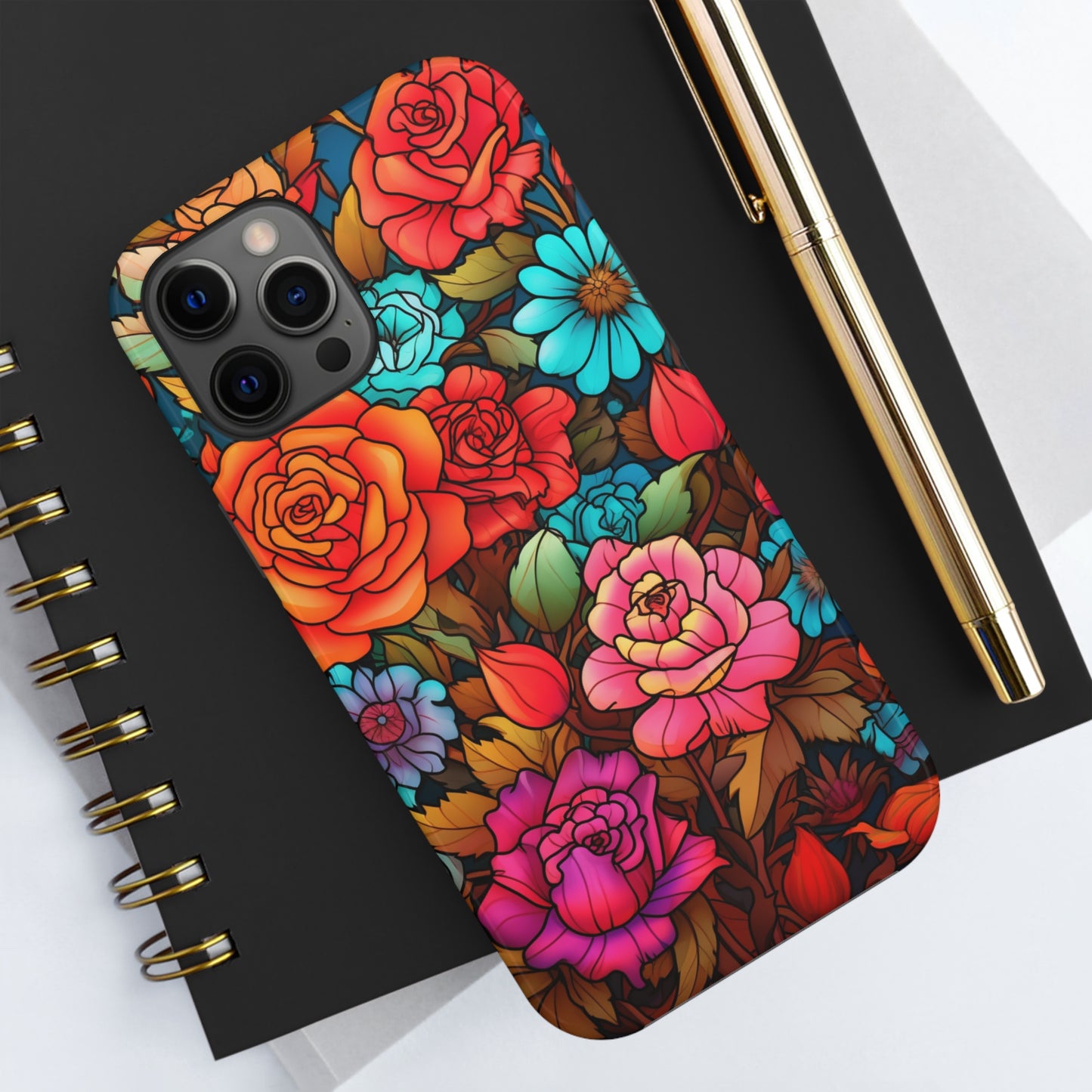 Stained Glass Tough iPhone Case | Trippy Psychedelic Flowers Floral Aesthetic Retro iPhone 14 Plus 13 12 7 8 Se Trendy Hippie Boho