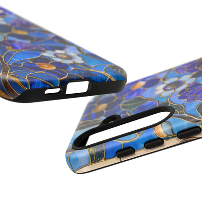 Blue Floral Stained Glass Gold Inlay Wild Flowers Phone Case