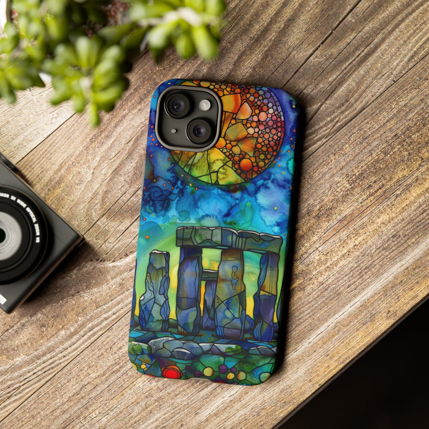 Stonehenge Neolithic Full Moon Stained Glass Watercolor Phone Cover