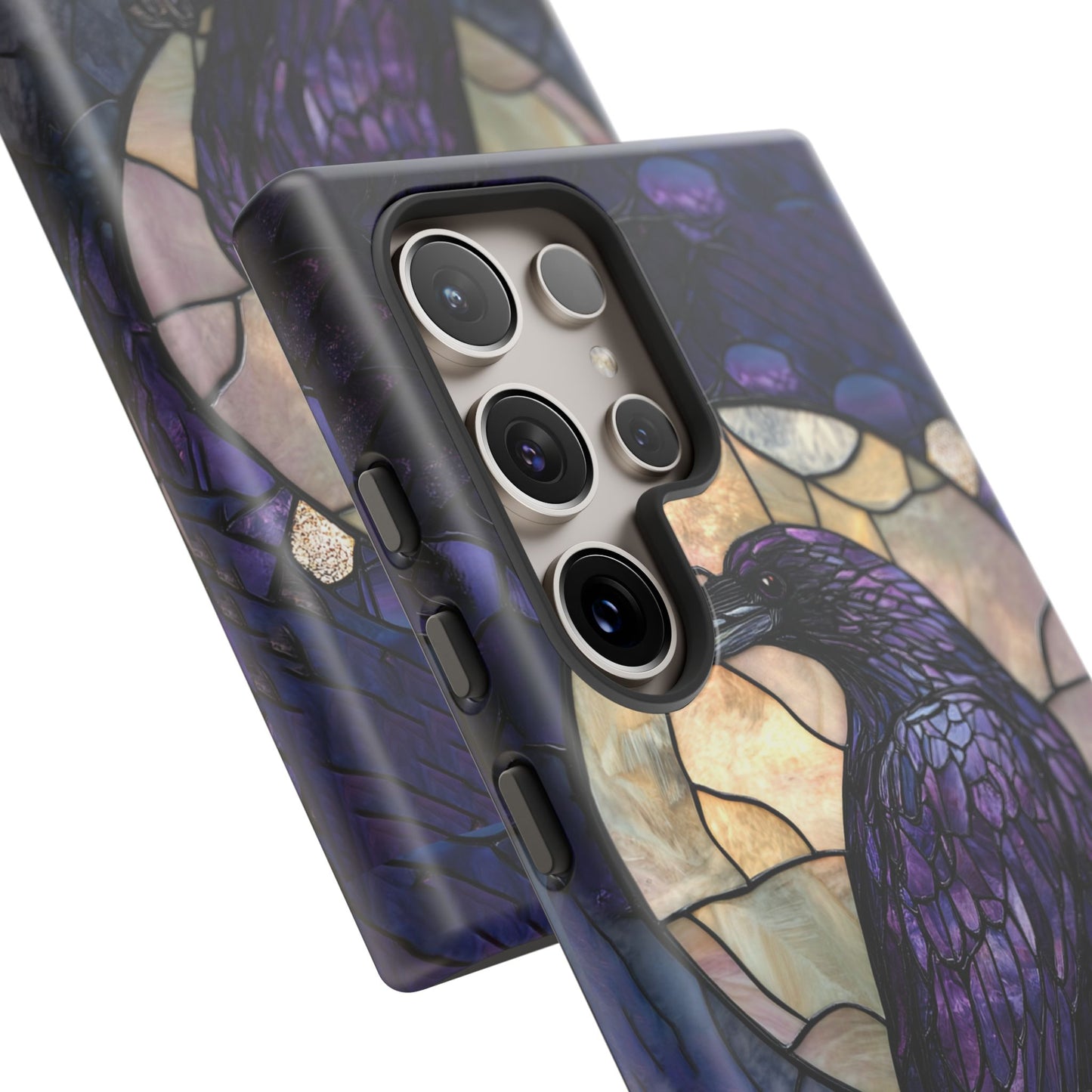 Halloween Phone Case Purple Raven Stained Glass Style Spooky Moon Phone Cover