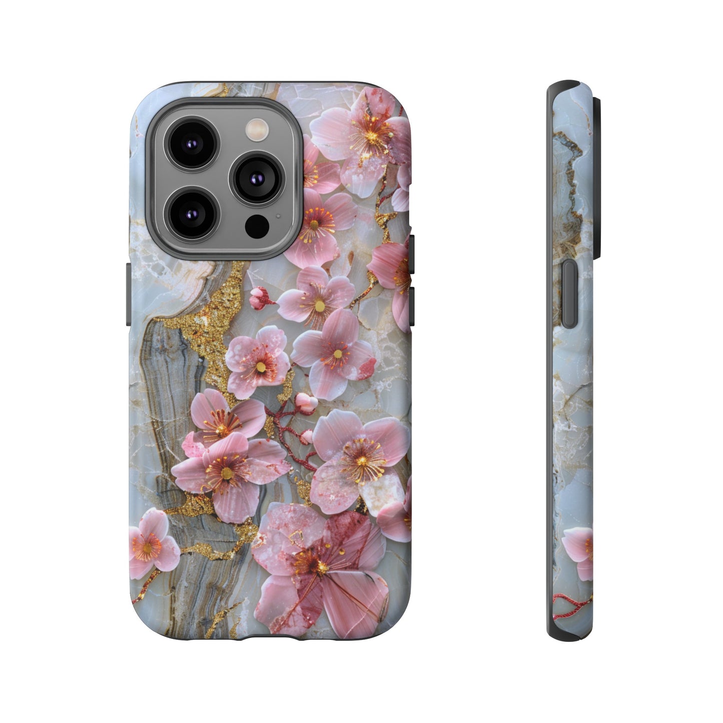 Pink Forget Me Nots Gold Floral Phone Case