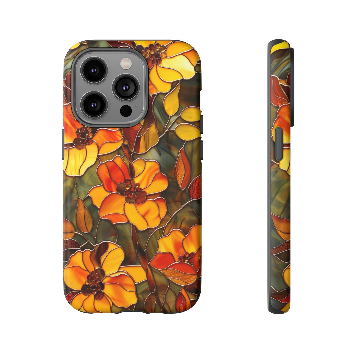 Orange Floral Phone Case Stained Glass Style