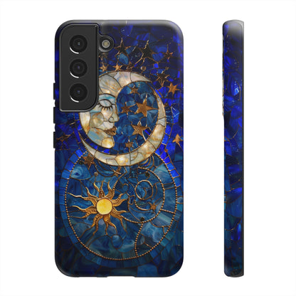 Celestial Stained Glass Moon and Stars Phone Case, Night Sky iPhone 15 Case