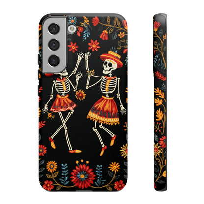 Dead Can Dance, iPhone 15 case, Floral Embroidery Skeletons | Whimsical Dance of the Departed for Google Pixel, iPhone & Samsung Galaxy