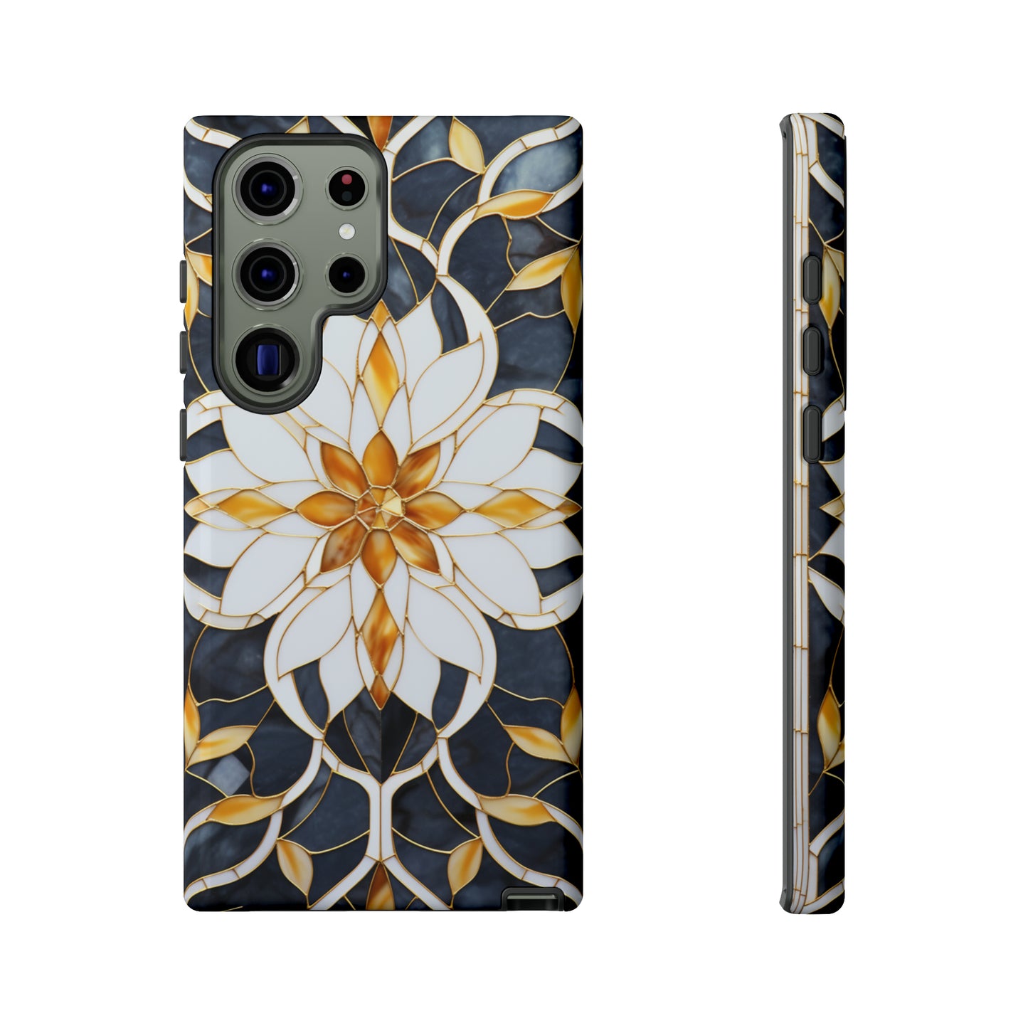 Art Deco Floral Gold & Blue Mosaic