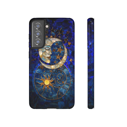 Celestial Stained Glass Moon and Stars Phone Case, Night Sky iPhone 15 Case