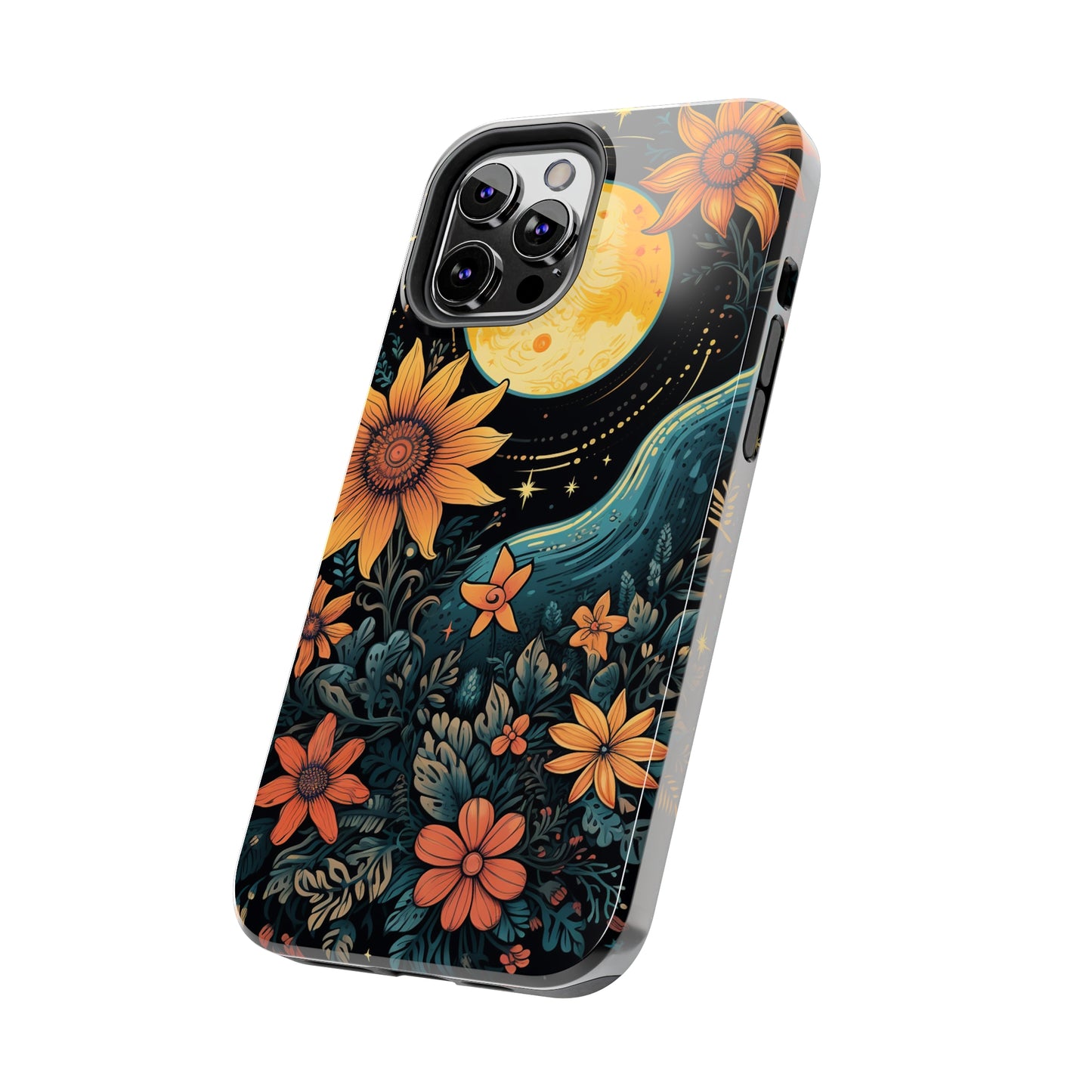 Boho Meets Cottagecore: Floral Sun, Moon & Stars iPhone Case – A Celestial Delight