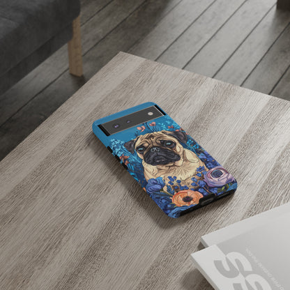 Cute Pug Dog Blue Floral Design Phone Case