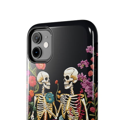 Love Halloween Skeletons Embroidery iPhone Case | iPhone X to iPhone 14 Pro Max