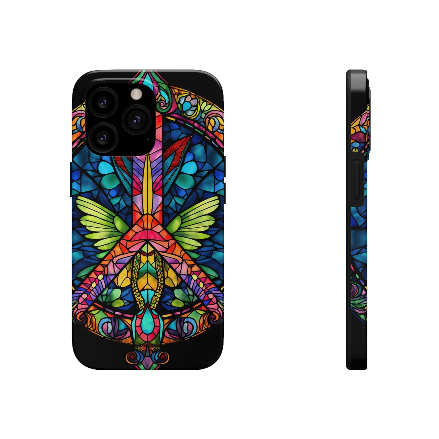 Peace Stained Glass Tough iPhone Case | Trippy Psychedelic Art Flowers Floral Aesthetic Retro iPhone 14 Plus 13 12 7 8 Se Trendy Hippie Boho