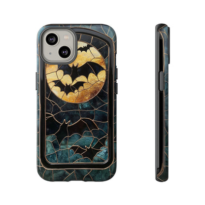 Halloween Phone Case Bats Stained Glass Style Spooky Moon Phone Cover