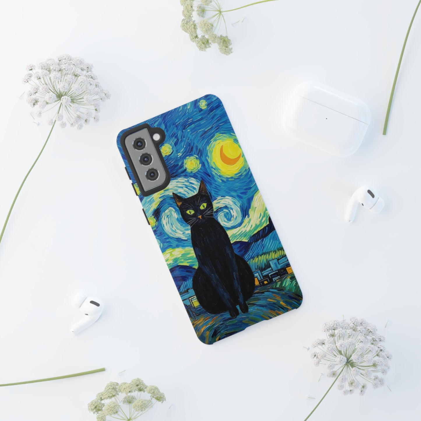 Starry Night Van Gogh Black Cat iPhone, Samsung Galaxy, Google Pixel  Case | Embrace Artistic Whimsy and Feline Charm