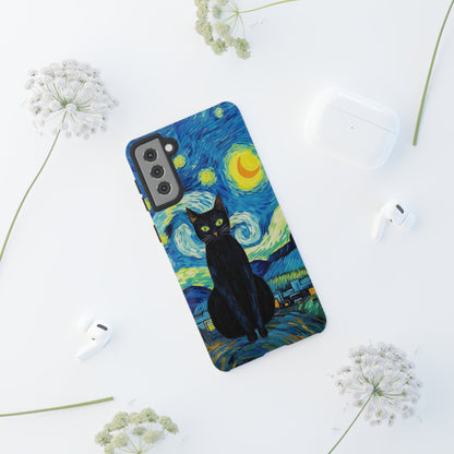 Starry Night Van Gogh Black Cat iPhone, Samsung Galaxy, Google Pixel  Case | Embrace Artistic Whimsy and Feline Charm