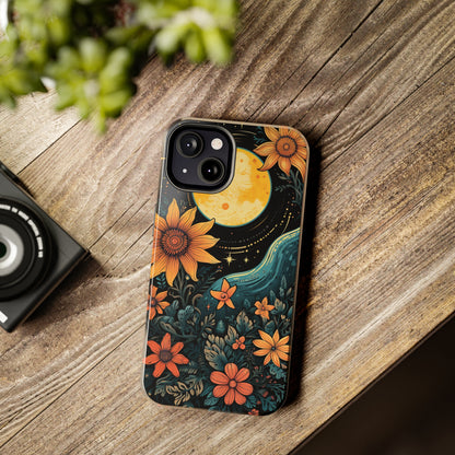 Boho Meets Cottagecore: Floral Sun, Moon & Stars iPhone Case – A Celestial Delight