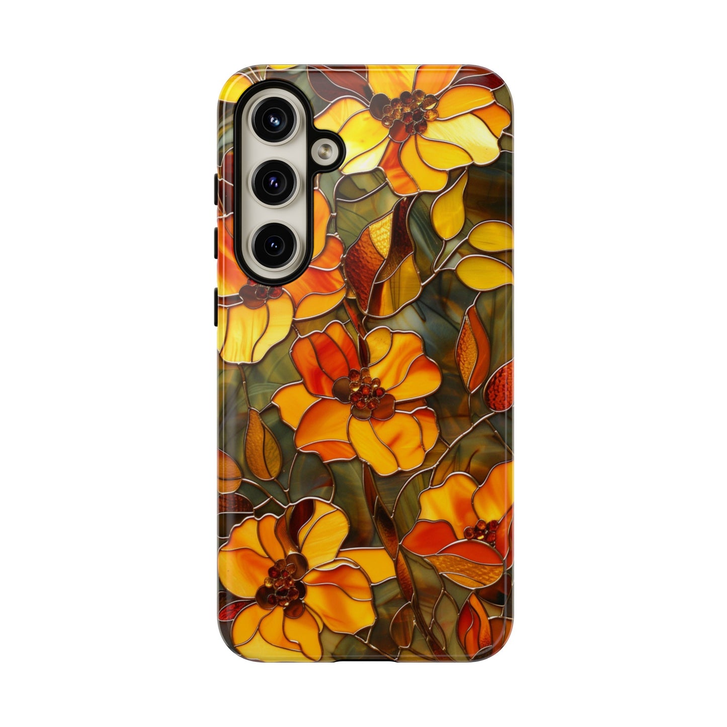 Orange Floral Phone Case Stained Glass Style