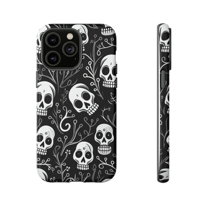 Join the Goth Side: Black Skull Floral Print | Mystical Elegance Case for iPhone, Samsung Galaxy, and Google Pixel