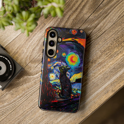 Starry Night Black Cat Van Gogh Painting Art Phone Case