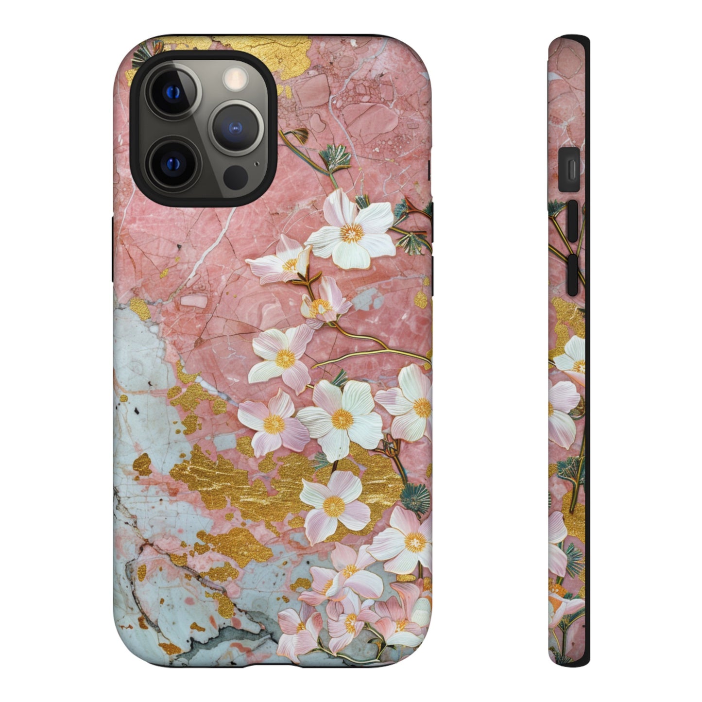 Pink Forget Me Nots Gold Floral Phone Case