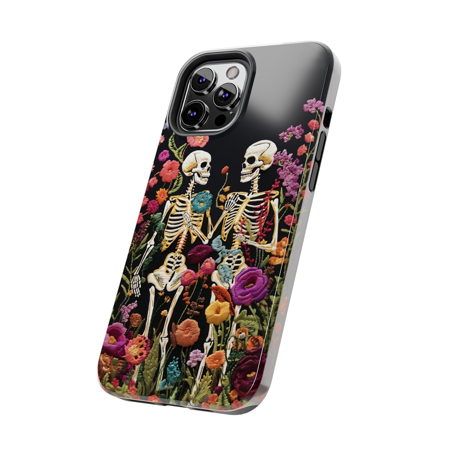 Love Halloween Skeletons Embroidery iPhone Case | iPhone X to iPhone 14 Pro Max