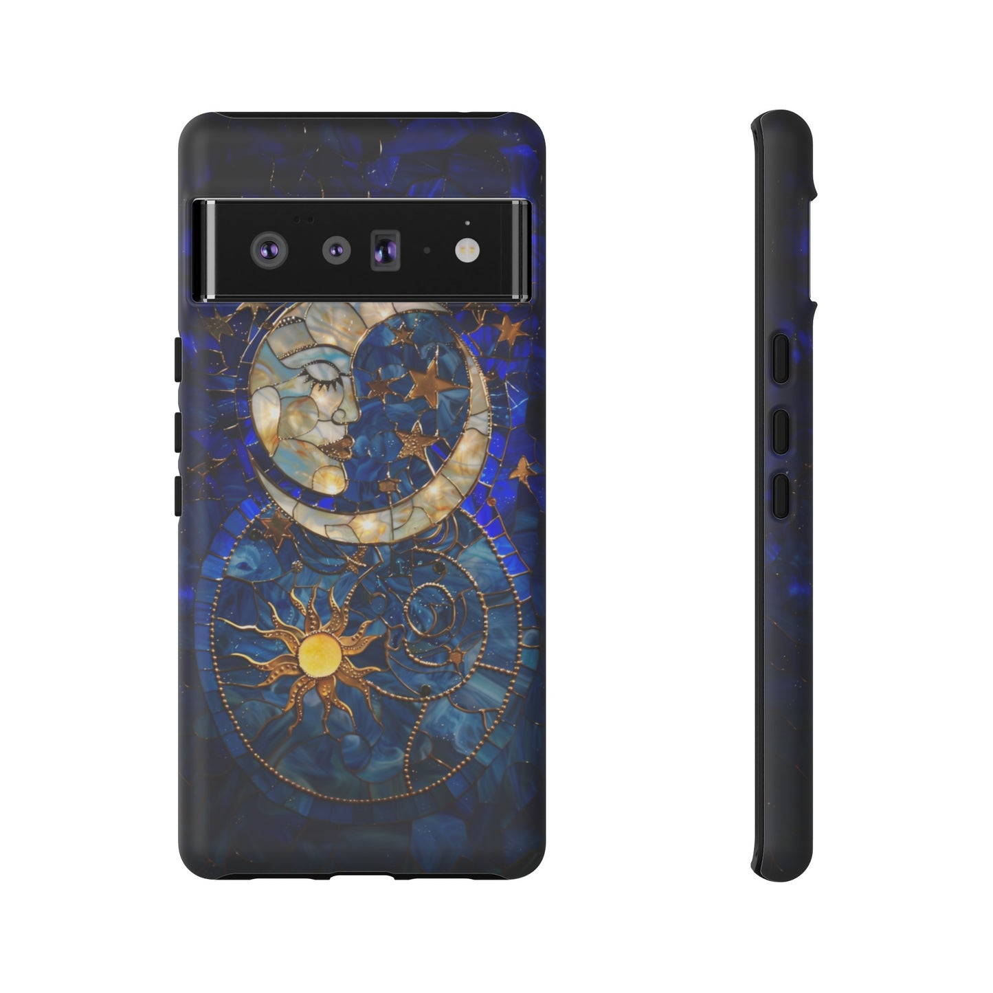 Celestial Stained Glass Moon and Stars Phone Case, Night Sky iPhone 15 Case