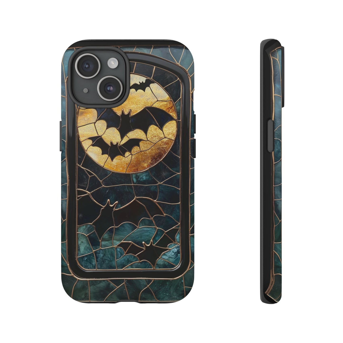 Halloween Phone Case Bats Stained Glass Style Spooky Moon Phone Cover