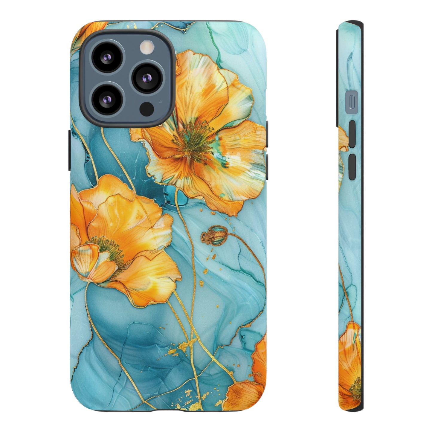 Gold Poppies Color Splash Floral Design Phone Case