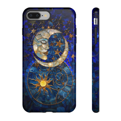 Celestial Stained Glass Moon and Stars Phone Case, Night Sky iPhone 15 Case