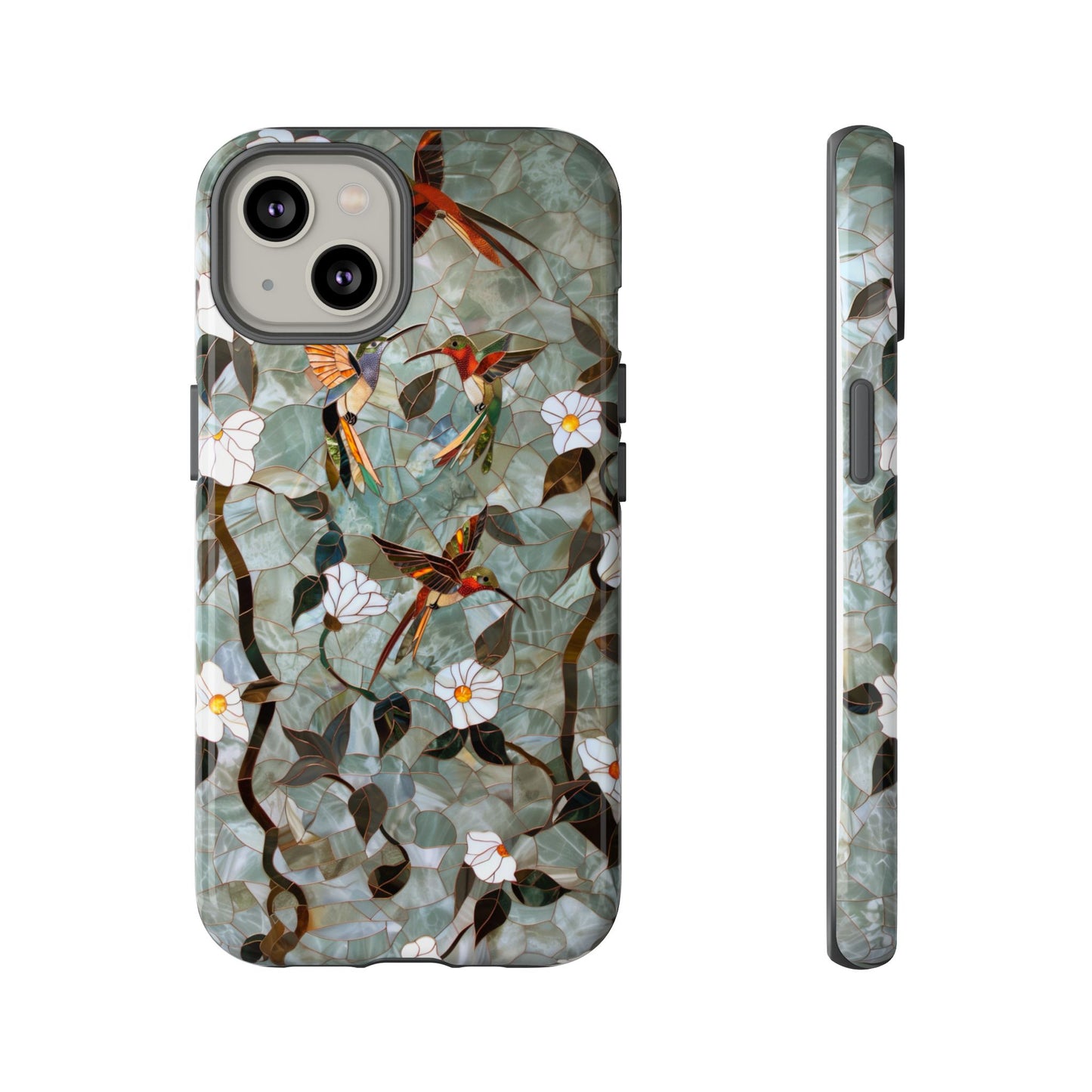 Stained Glass Hummingbirds and Flowers iPhone Case