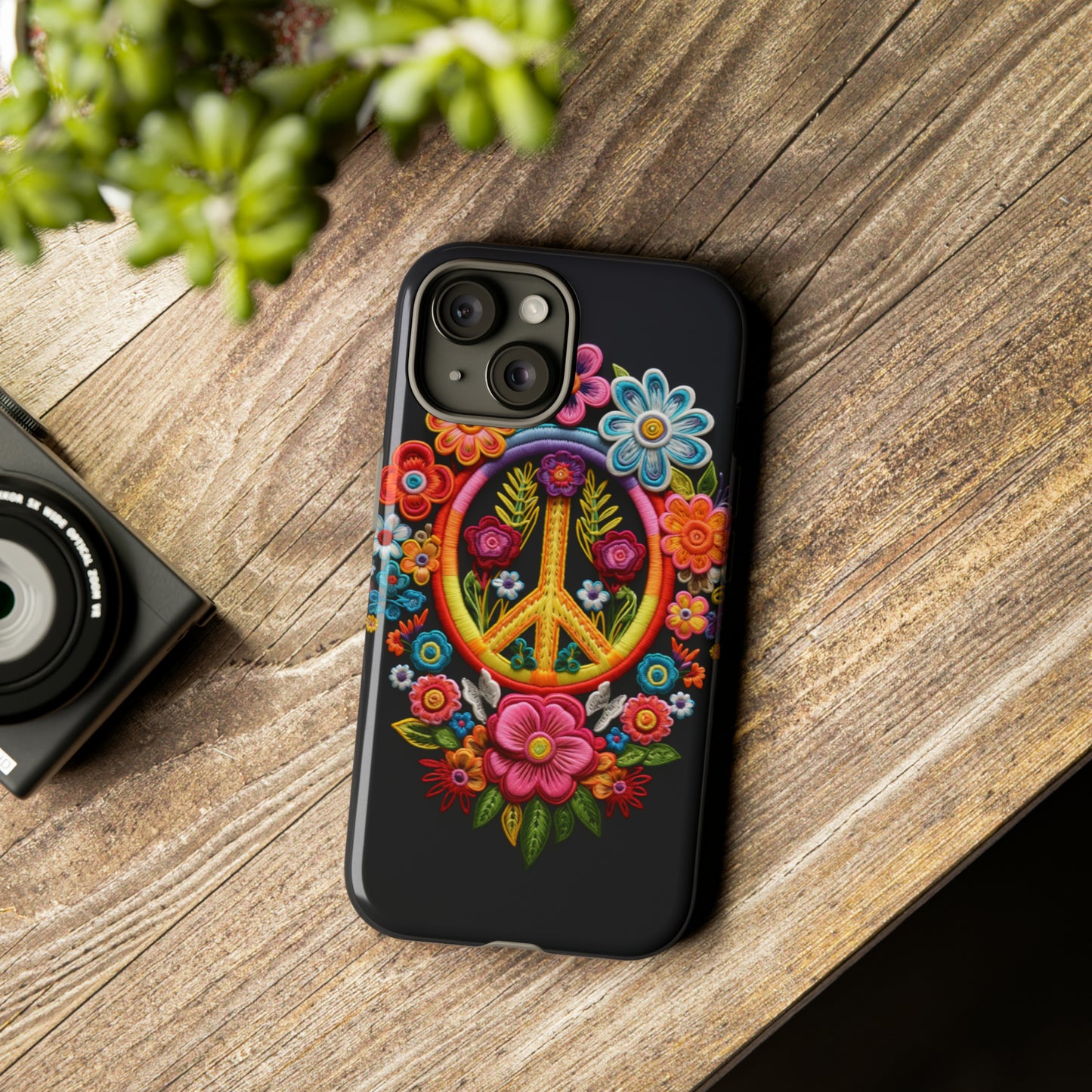 Peace Sign Embroidery Floral Hippie Style Phone Case