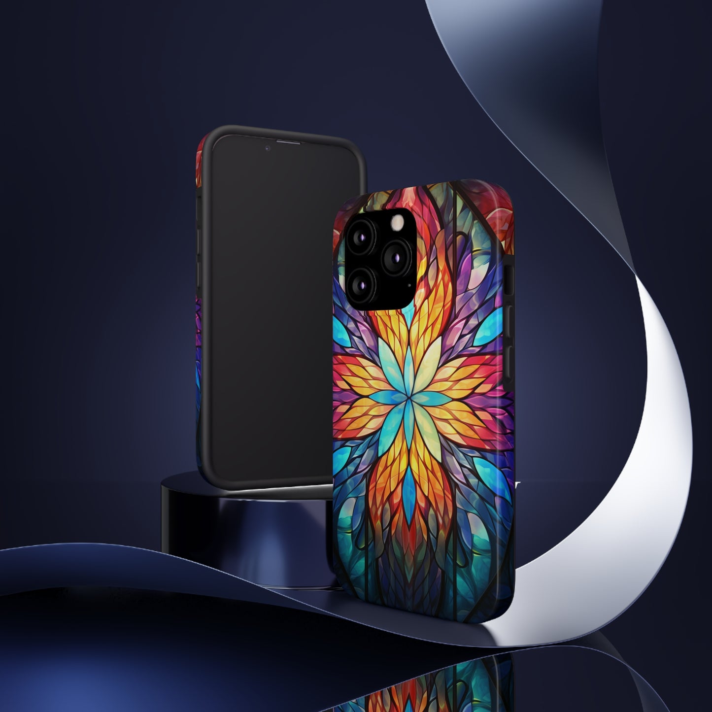 Stained Glass Tough iPhone Case | Trippy Psychedelic Colorful Flowers Floral Aesthetic Retro iPhone 14 Plus 13 12 7 8 Se Trendy Hippie Boho