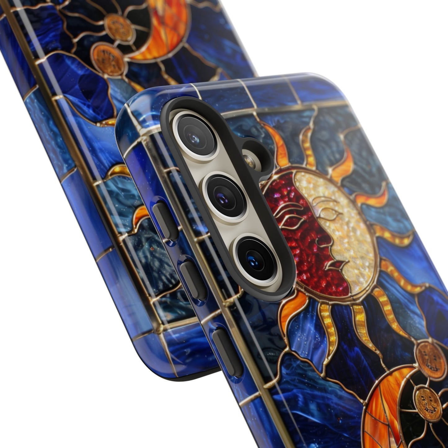 Celestial Stained Glass Moon and Stars iPhone 15 Case