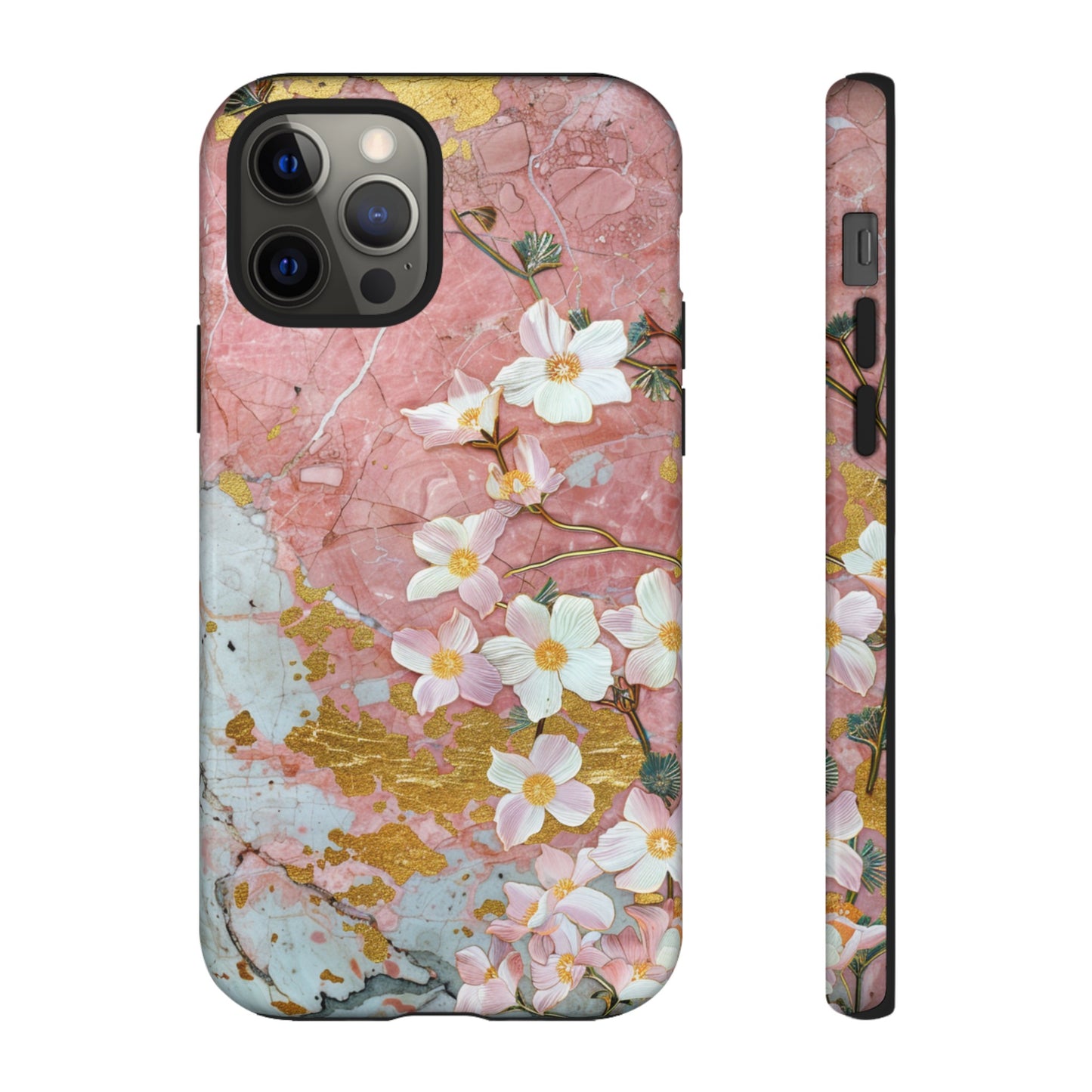 Pink Forget Me Nots Gold Floral Phone Case