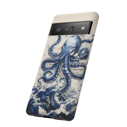 Vintage Japanese Art Style Blue Octopus and Waves Phone Cover