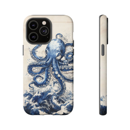 Vintage Japanese Art Style Blue Octopus and Waves Phone Cover