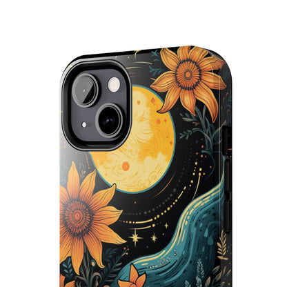 Boho Meets Cottagecore: Floral Sun, Moon & Stars iPhone Case – A Celestial Delight